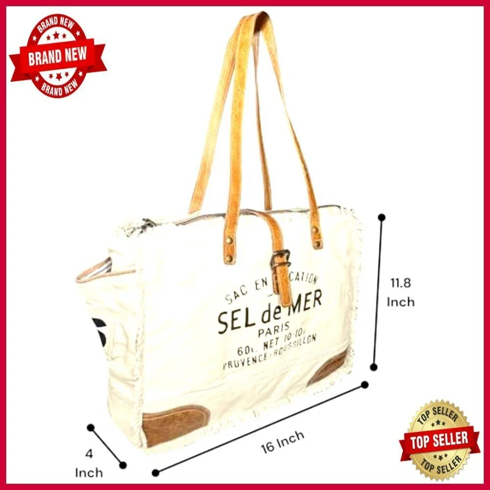 Large Canvas Leather Tote Bag with Zipper Pockets for Women